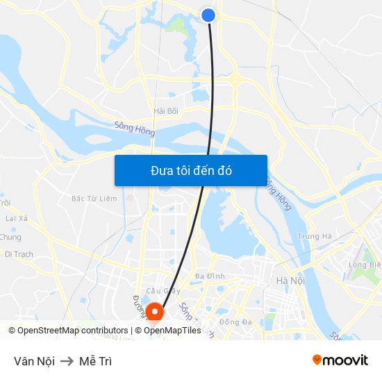 Vân Nội to Mễ Trì map