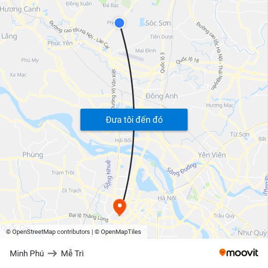 Minh Phú to Mễ Trì map
