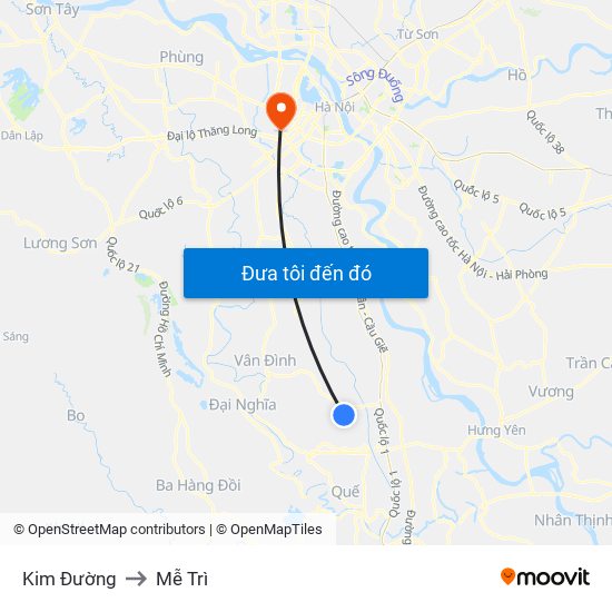 Kim Đường to Mễ Trì map