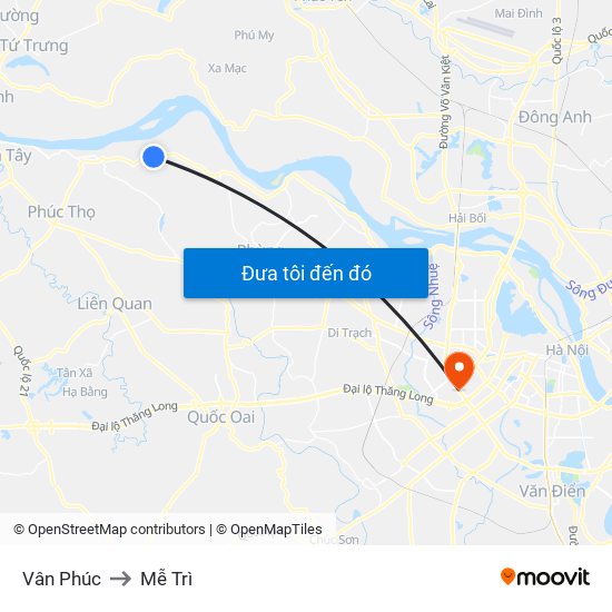 Vân Phúc to Mễ Trì map