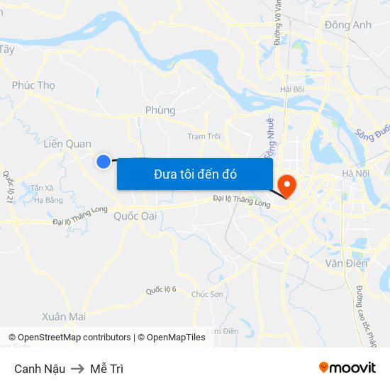 Canh Nậu to Mễ Trì map