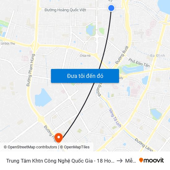 Trung Tâm Khtn Công Nghệ Quốc Gia - 18 Hoàng Quốc Việt to Mễ Trì map
