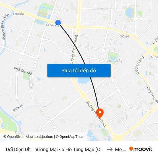 Đối Diện Đh Thương Mại - 6 Hồ Tùng Mậu (Cột Sau) to Mễ Trì map