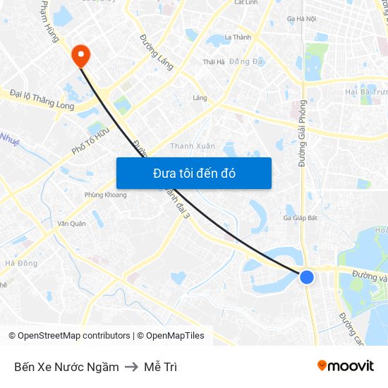 Bến Xe Nước Ngầm to Mễ Trì map