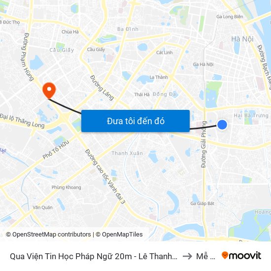 Qua Viện Tin Học Pháp Ngữ 20m - Lê Thanh Nghị to Mễ Trì map