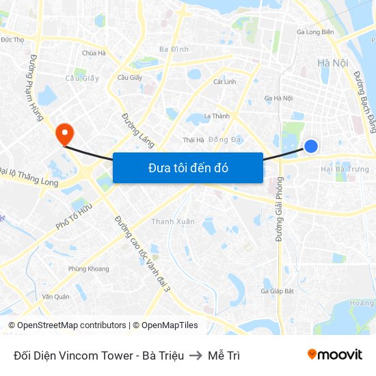 Đối Diện Vincom Tower - Bà Triệu to Mễ Trì map