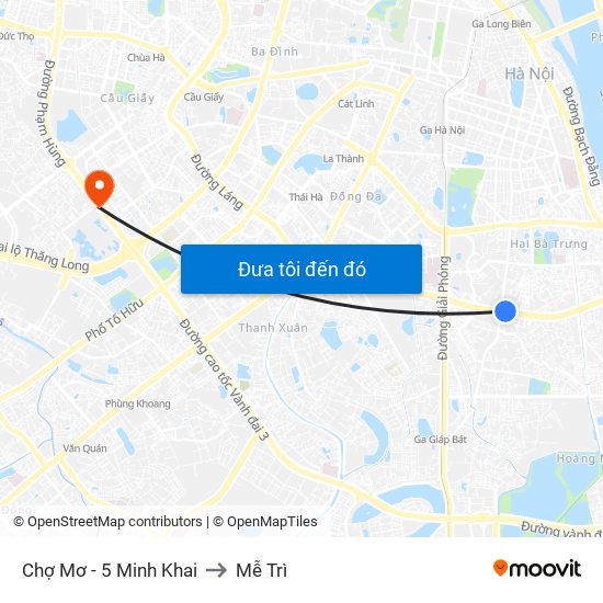 Chợ Mơ - 5 Minh Khai to Mễ Trì map