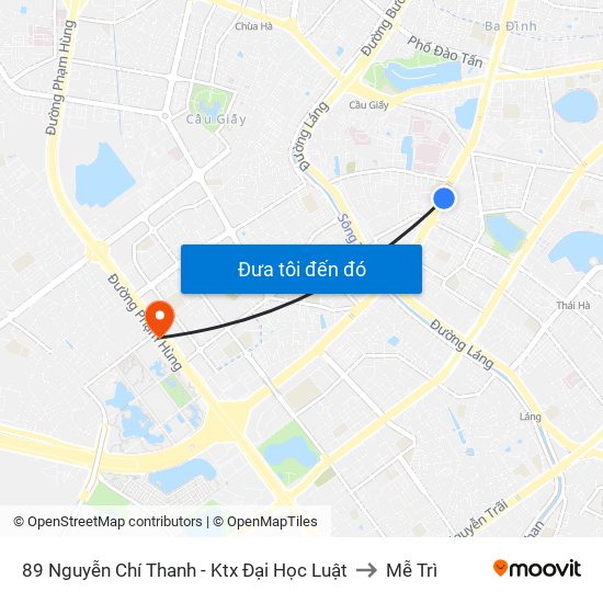 89 Nguyễn Chí Thanh - Ktx Đại Học Luật to Mễ Trì map