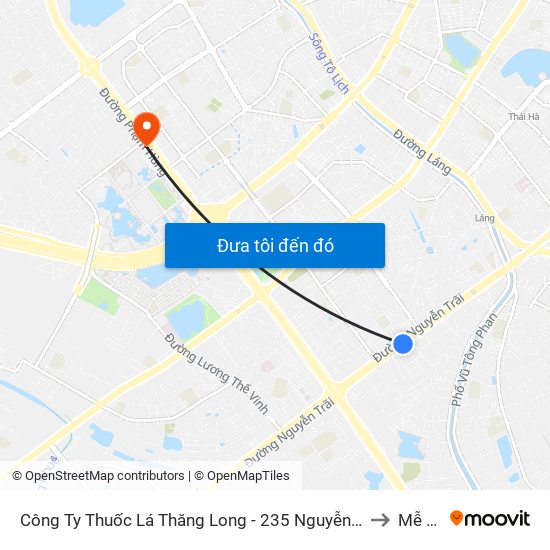 Công Ty Thuốc Lá Thăng Long - 235 Nguyễn Trãi to Mễ Trì map