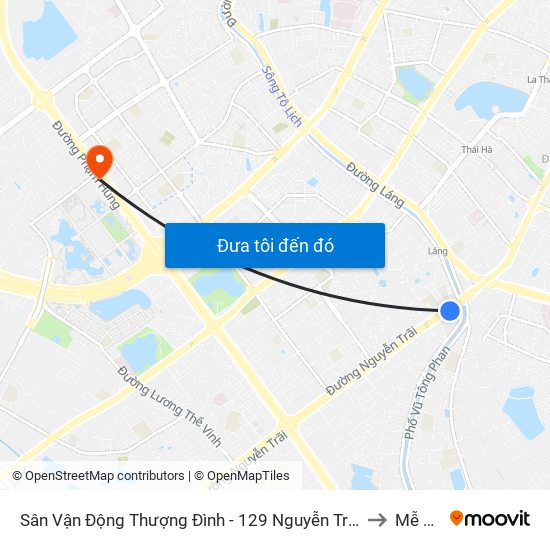 Sân Vận Động Thượng Đình - 129 Nguyễn Trãi to Mễ Trì map