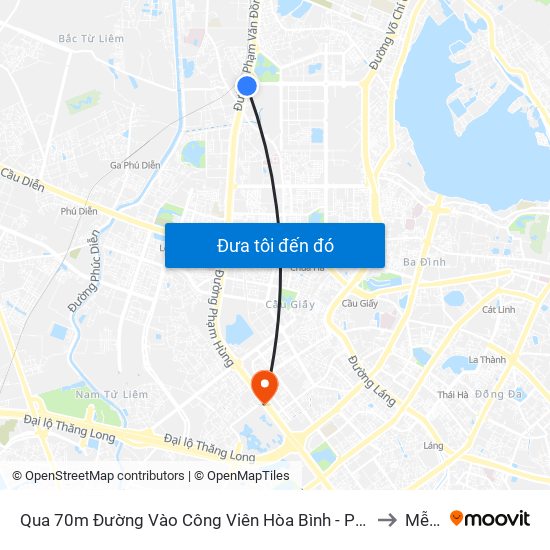 Qua 70m Đường Vào Công Viên Hòa Bình - Phạm Văn Đồng to Mễ Trì map