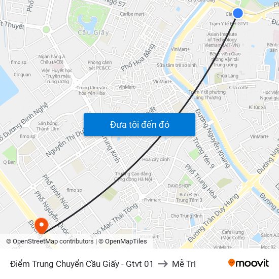 Điểm Trung Chuyển Cầu Giấy - Gtvt 01 to Mễ Trì map