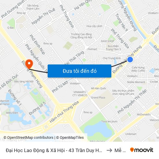 Đại Học Lao Động & Xã Hội - 43 Trần Duy Hưng to Mễ Trì map