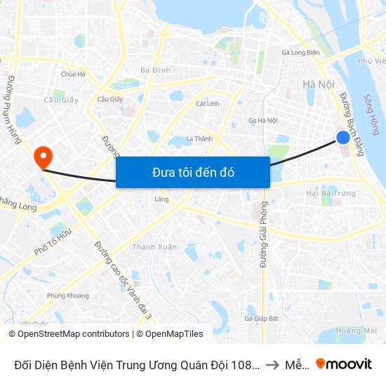 Đối Diện Bệnh Viện Trung Ương Quân Đội 108 - Trần Hưng Đạo to Mễ Trì map