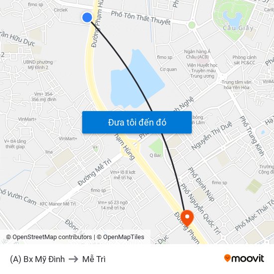(A) Bx Mỹ Đình to Mễ Trì map
