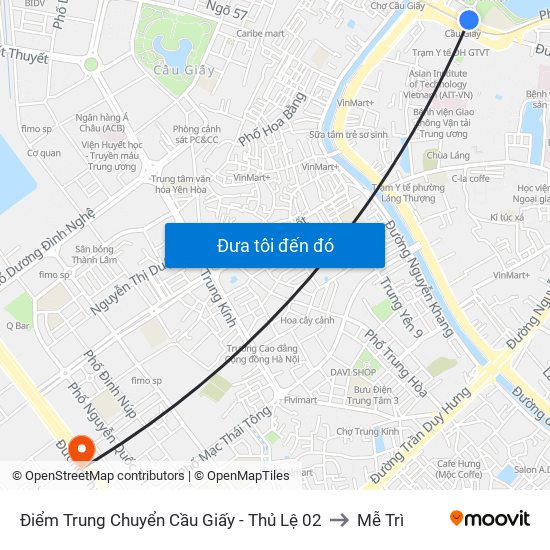 Điểm Trung Chuyển Cầu Giấy - Thủ Lệ 02 to Mễ Trì map