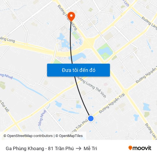 Ga Phùng Khoang - 81 Trần Phú to Mễ Trì map