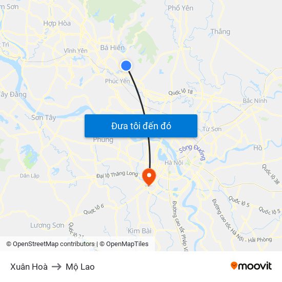 Xuân Hoà to Mộ Lao map