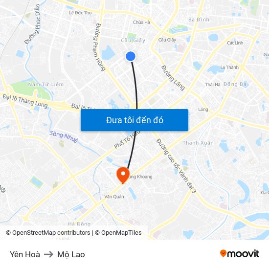 Yên Hoà to Mộ Lao map