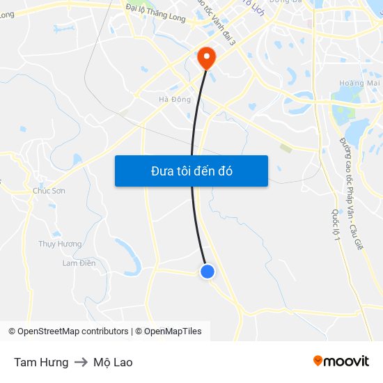 Tam Hưng to Mộ Lao map