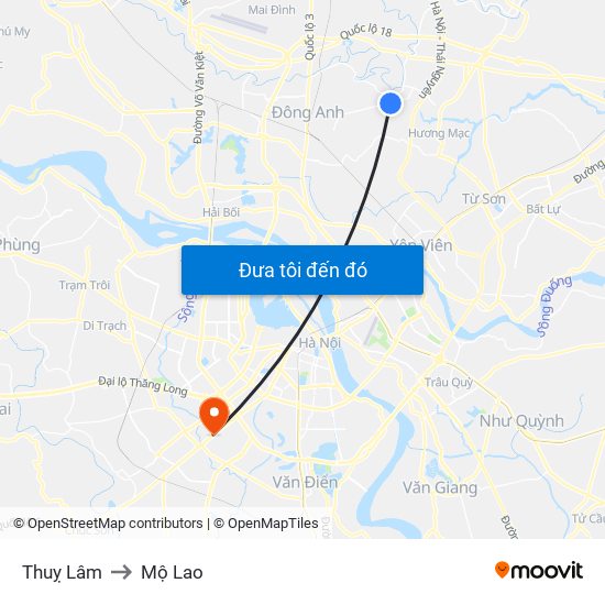 Thuỵ Lâm to Mộ Lao map