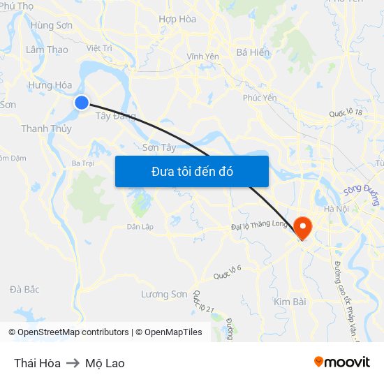 Thái Hòa to Mộ Lao map