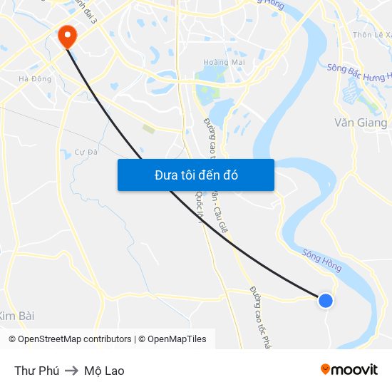 Thư Phú to Mộ Lao map