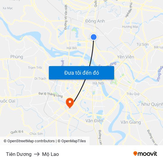 Tiên Dương to Mộ Lao map