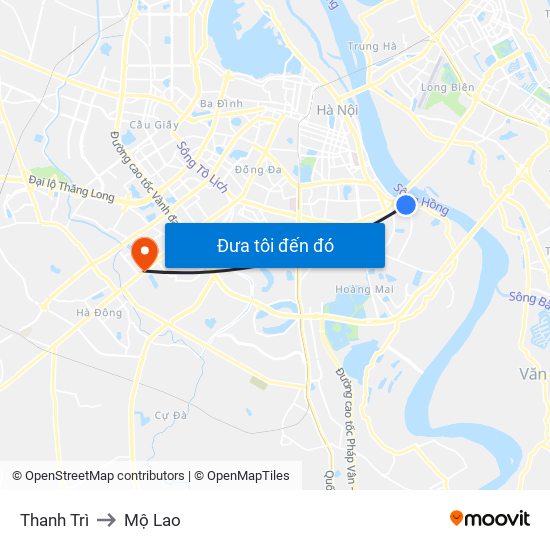 Thanh Trì to Mộ Lao map