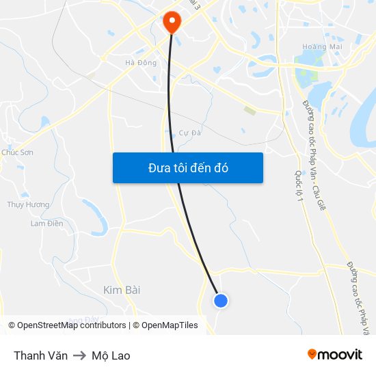Thanh Văn to Mộ Lao map
