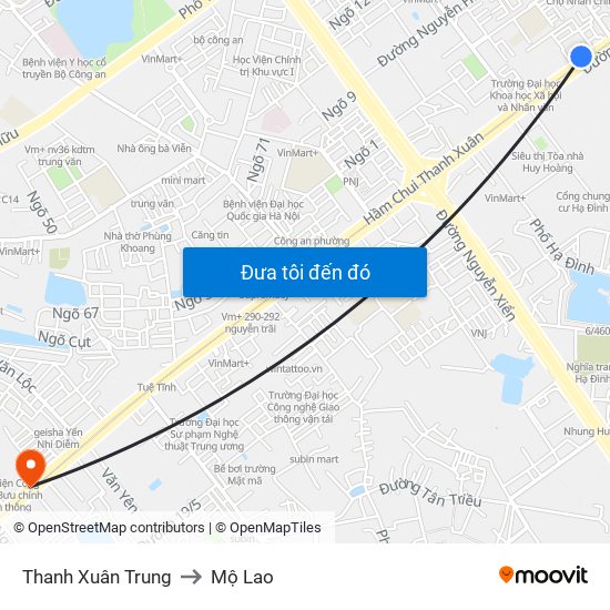 Thanh Xuân Trung to Mộ Lao map