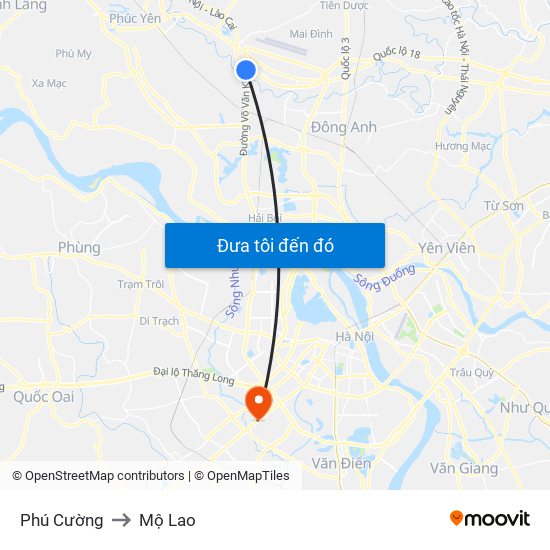 Phú Cường to Mộ Lao map
