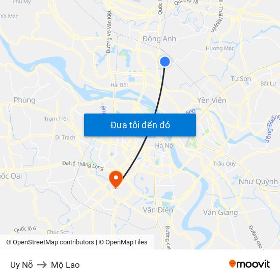 Uy Nỗ to Mộ Lao map