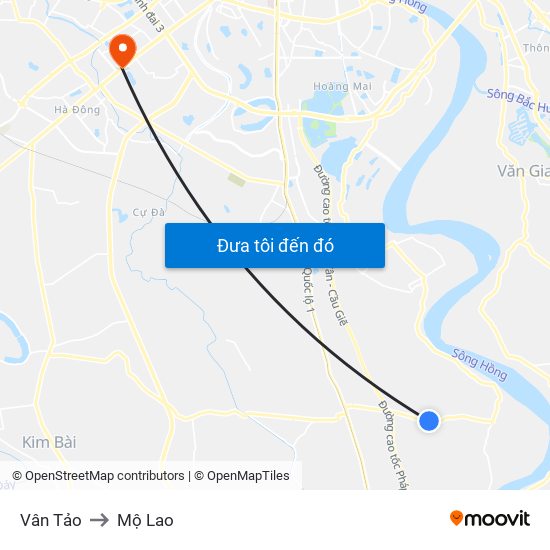 Vân Tảo to Mộ Lao map