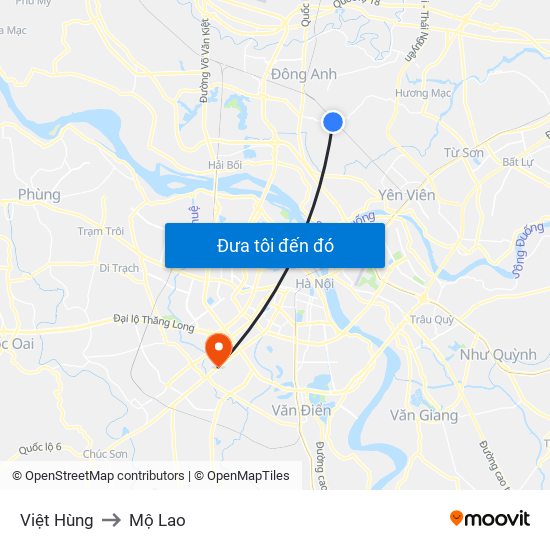 Việt Hùng to Mộ Lao map