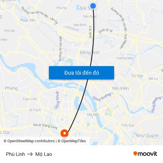 Phù Linh to Mộ Lao map