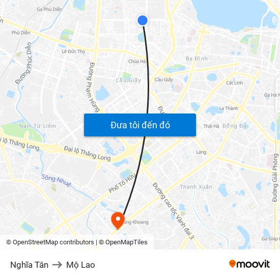 Nghĩa Tân to Mộ Lao map