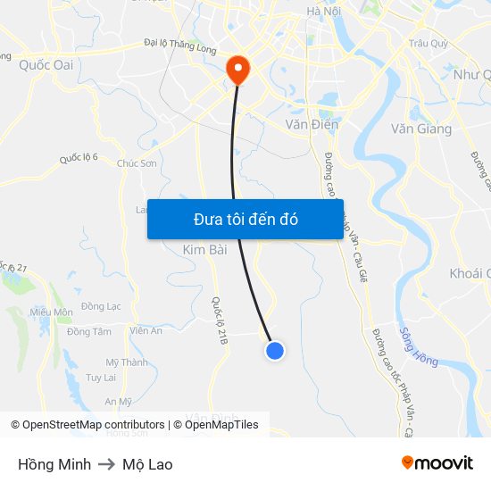 Hồng Minh to Mộ Lao map