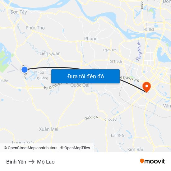 Bình Yên to Mộ Lao map
