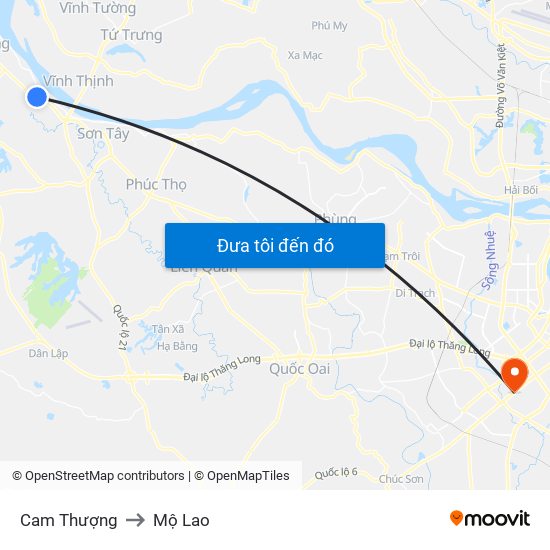 Cam Thượng to Mộ Lao map