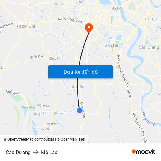 Cao Dương to Mộ Lao map