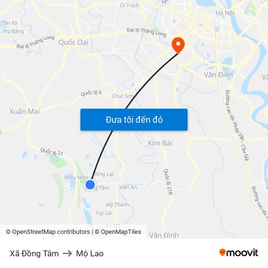 Xã Đồng Tâm to Mộ Lao map