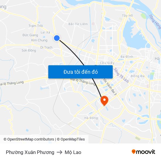 Phường Xuân Phương to Mộ Lao map