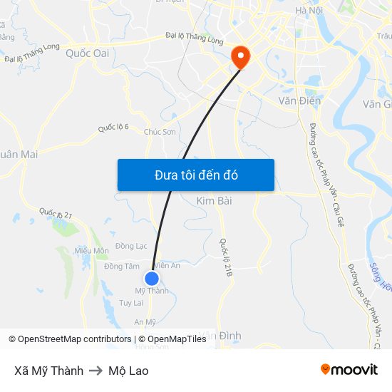 Xã Mỹ Thành to Mộ Lao map