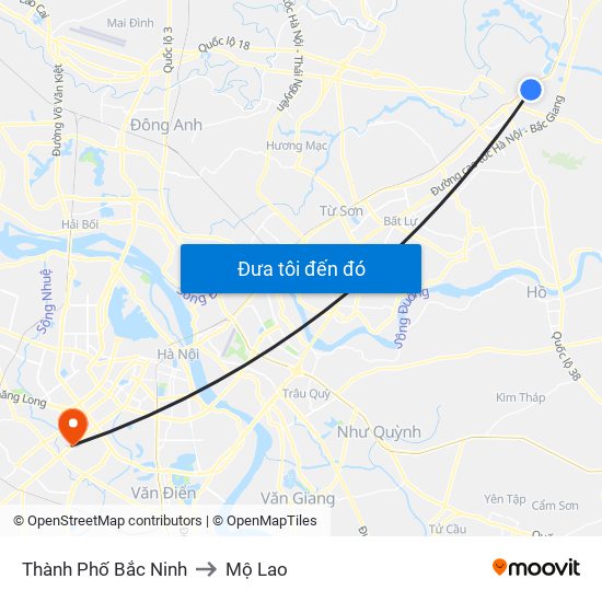 Thành Phố Bắc Ninh to Mộ Lao map