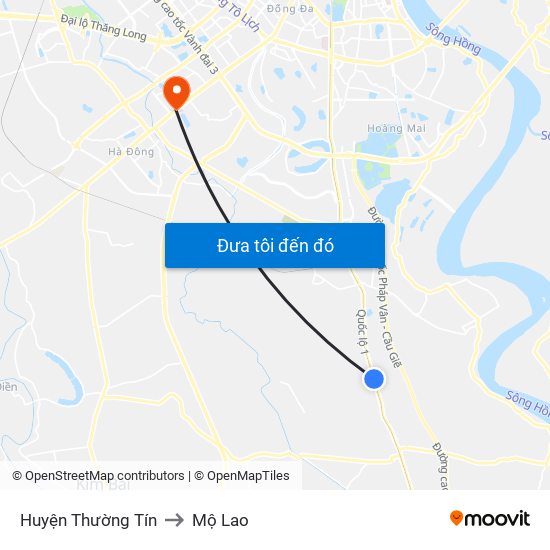Huyện Thường Tín to Mộ Lao map
