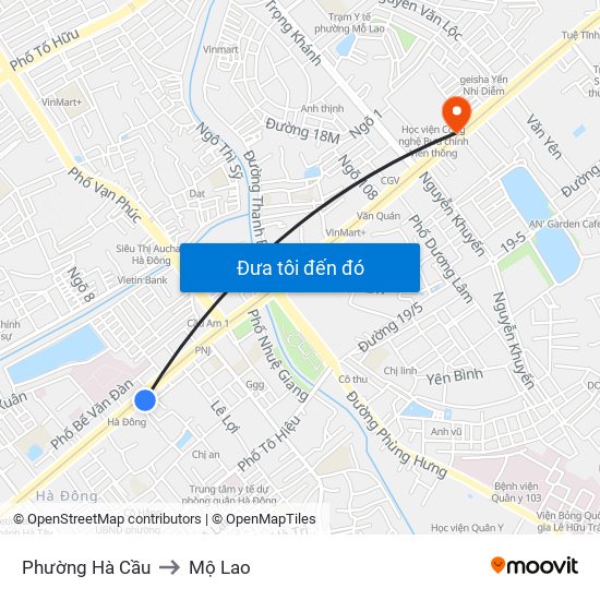 Phường Hà Cầu to Mộ Lao map