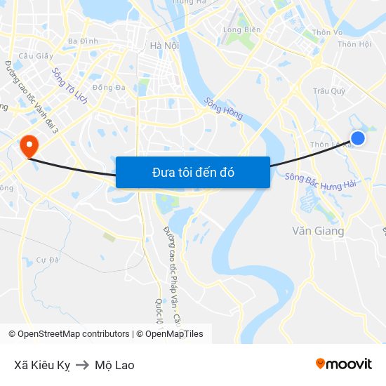 Xã Kiêu Kỵ to Mộ Lao map