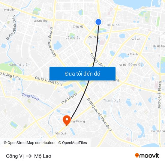 Cống Vị to Mộ Lao map