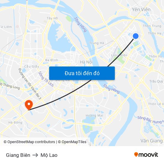 Giang Biên to Mộ Lao map